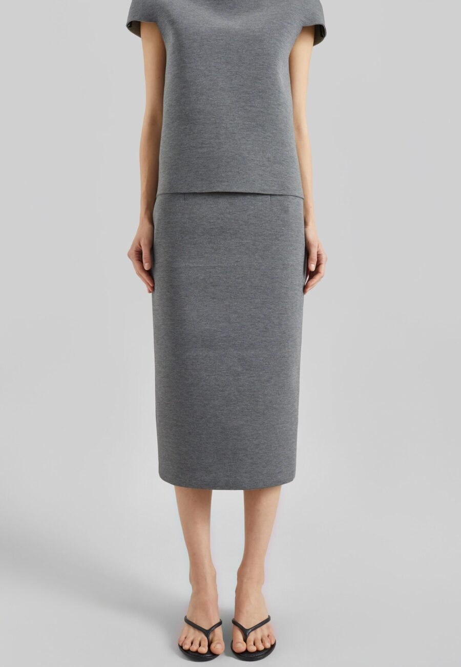 Anya Neoprene Midi Skirt - Grey Melange