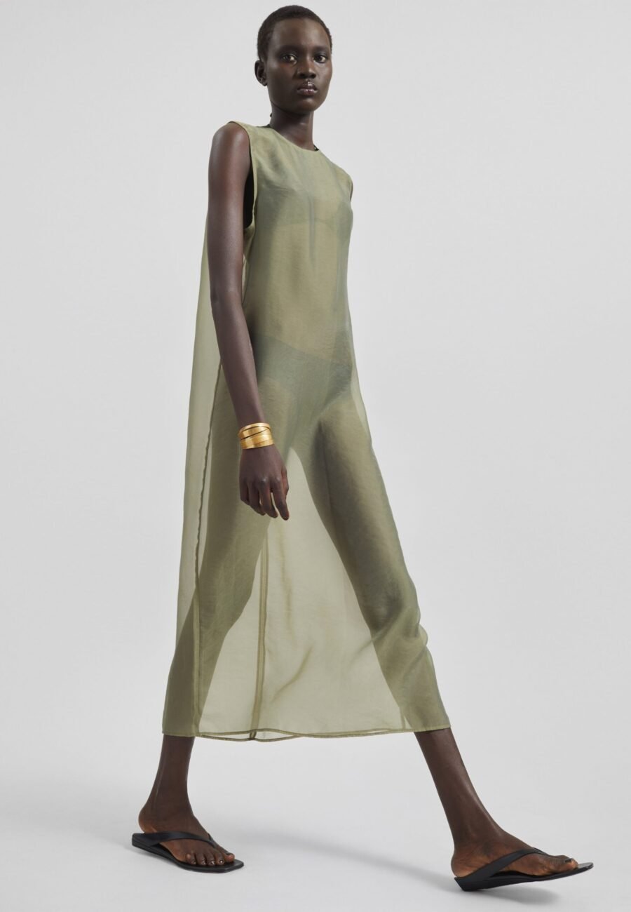 Corindi Sheer Organza Dress - Olive