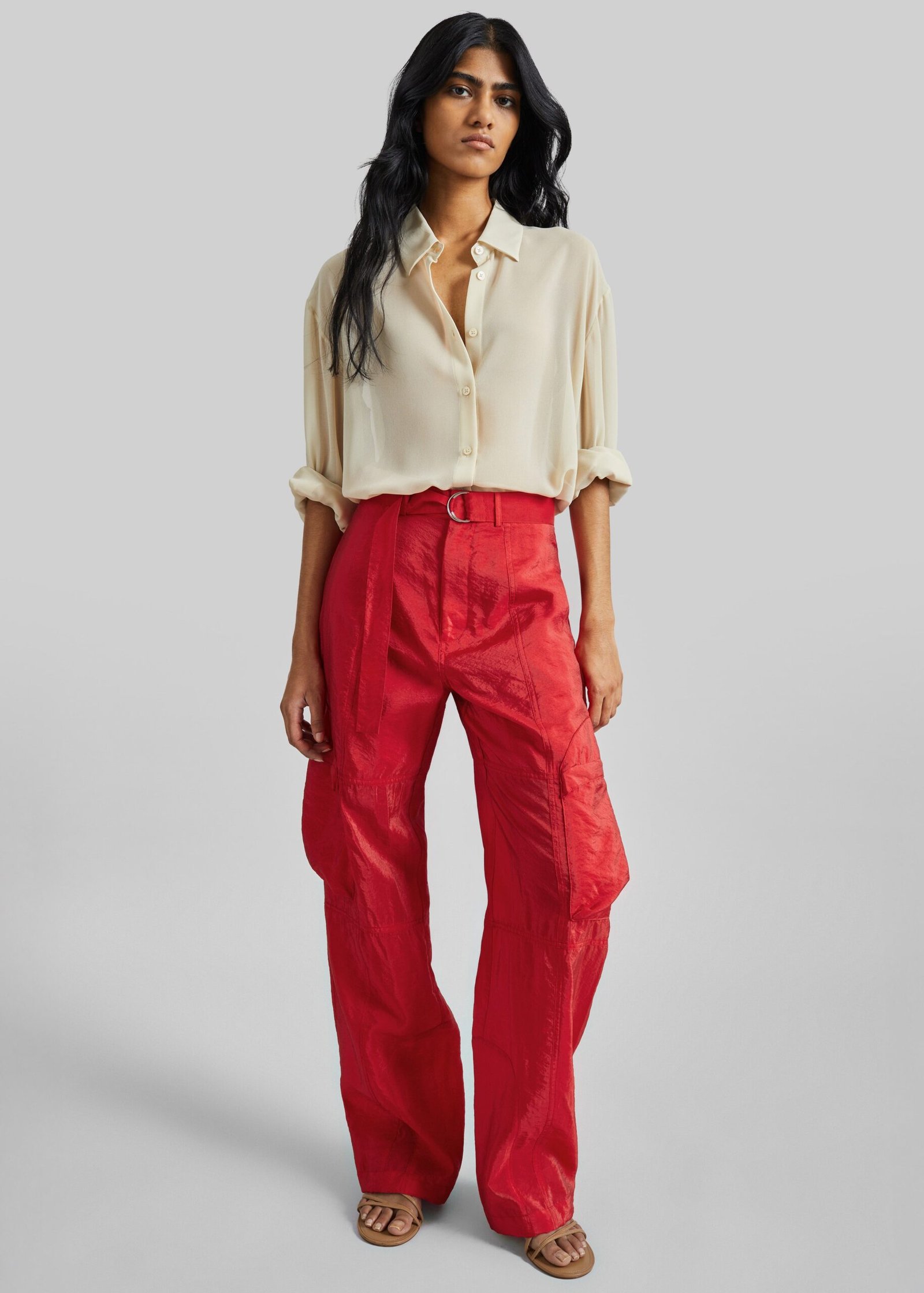 Kelly Sheer Cargo Pants - Red - Image 2