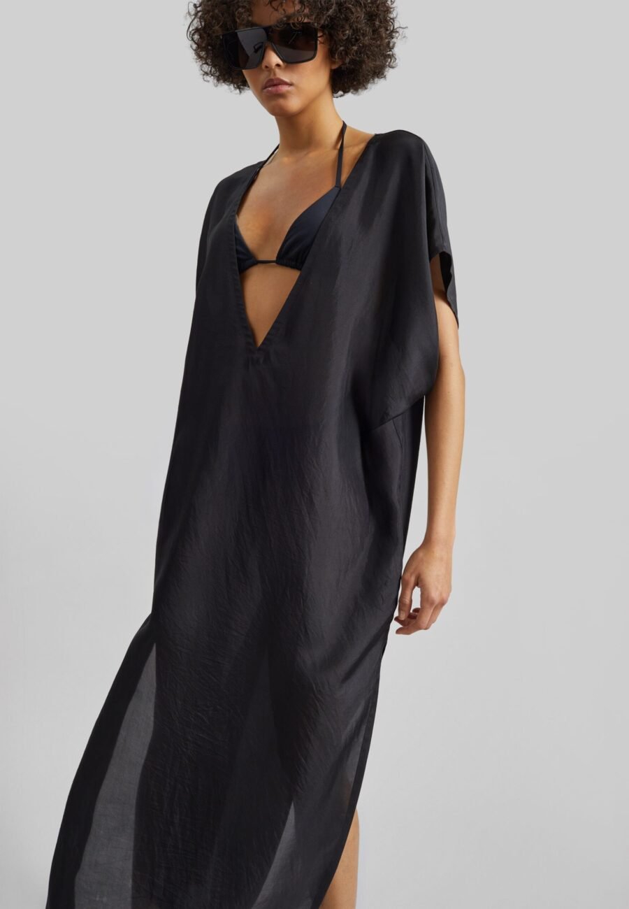 Ostuni Sheer Silk Kaftan Dress - Black