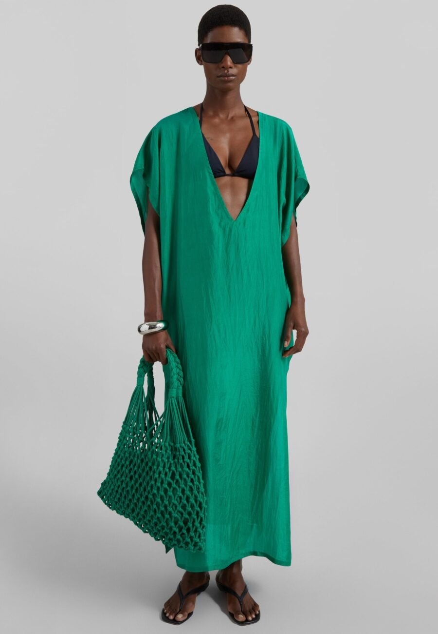 Ostuni Sheer Silk Kaftan Dress - Emerald