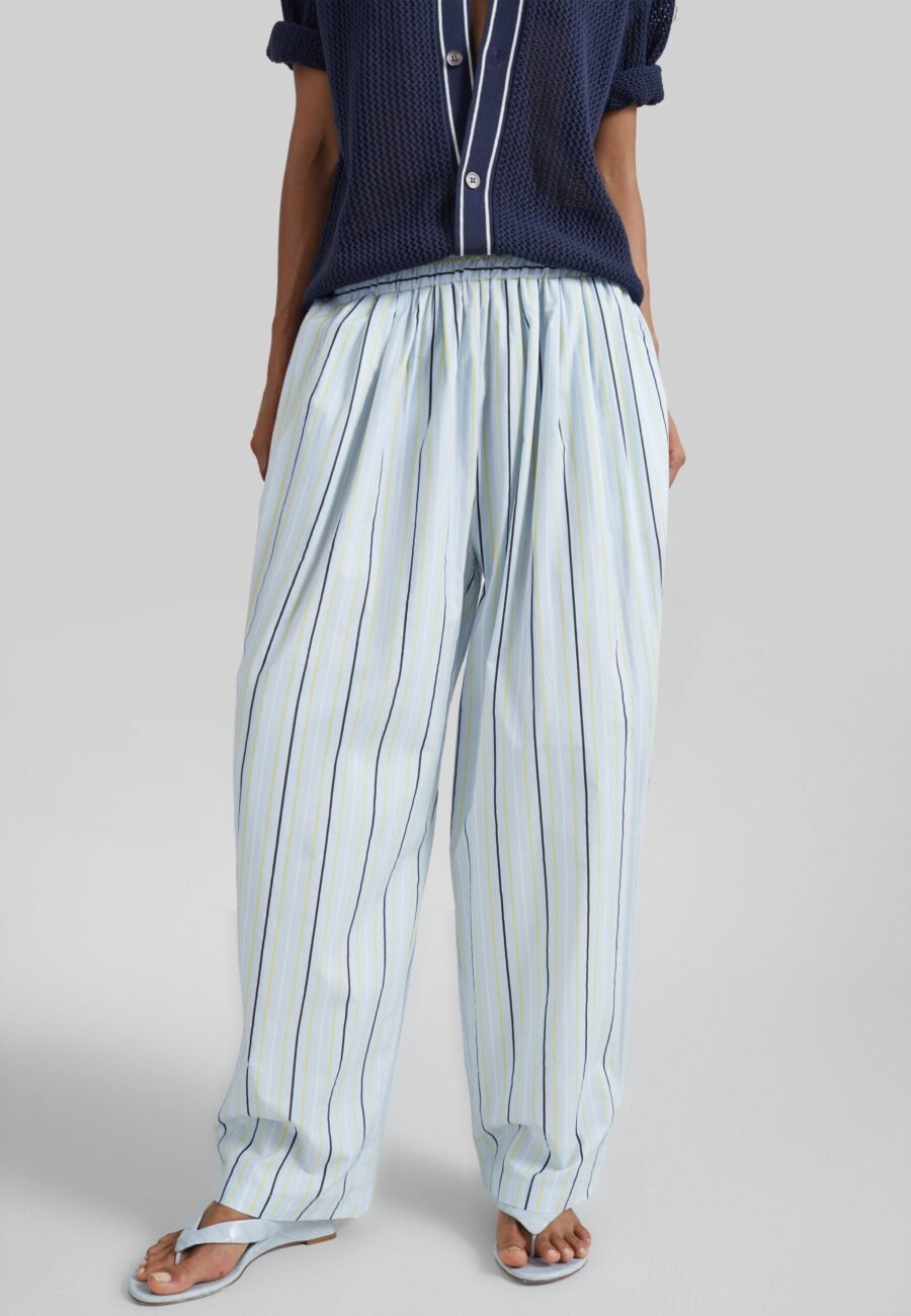 Otranto Cotton Barrel Leg Pants - Blue Multi Stripe
