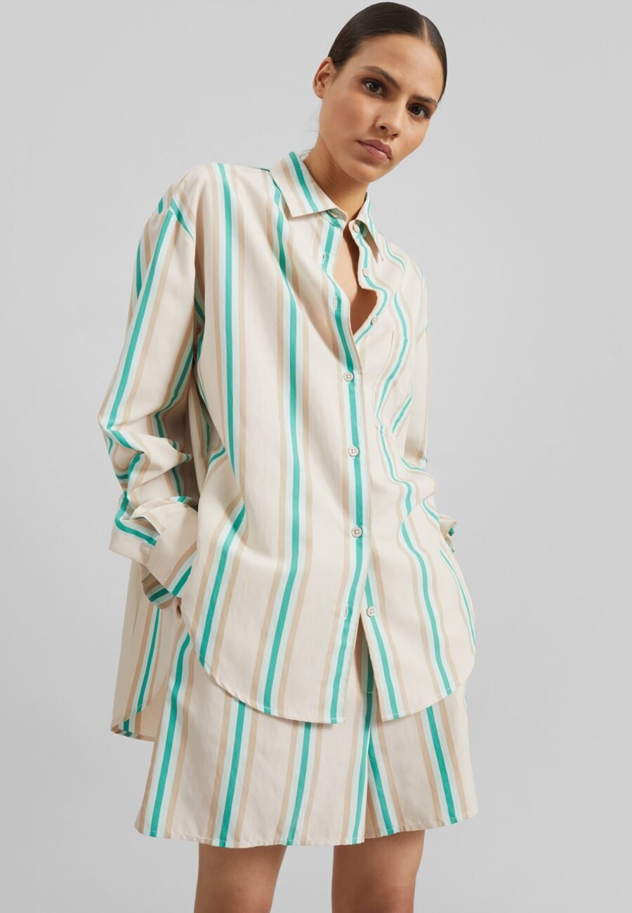 Peri Fluid Shirt - Beige Multi Stripe