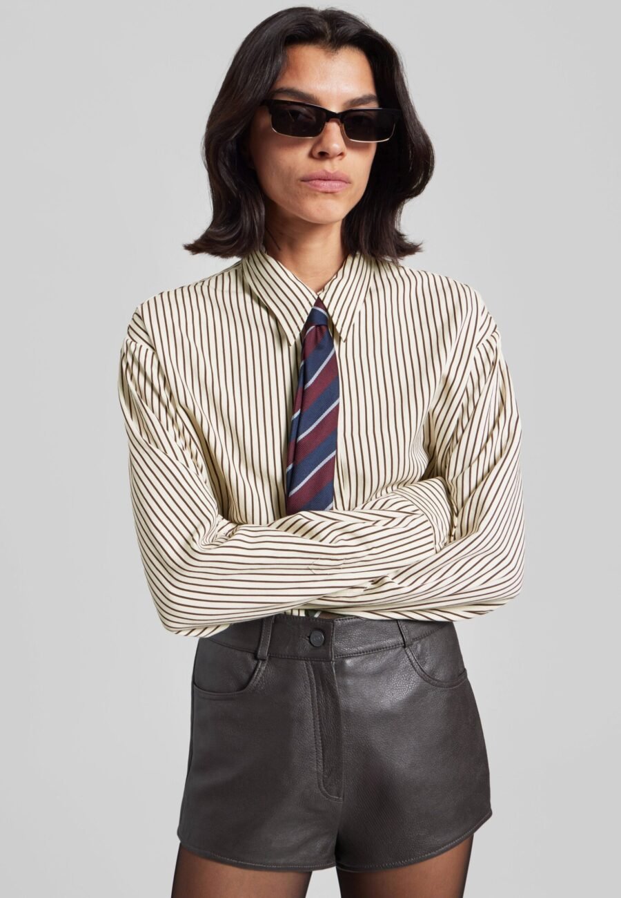 Peri Striped Fluid Shirt - Beige/Brown