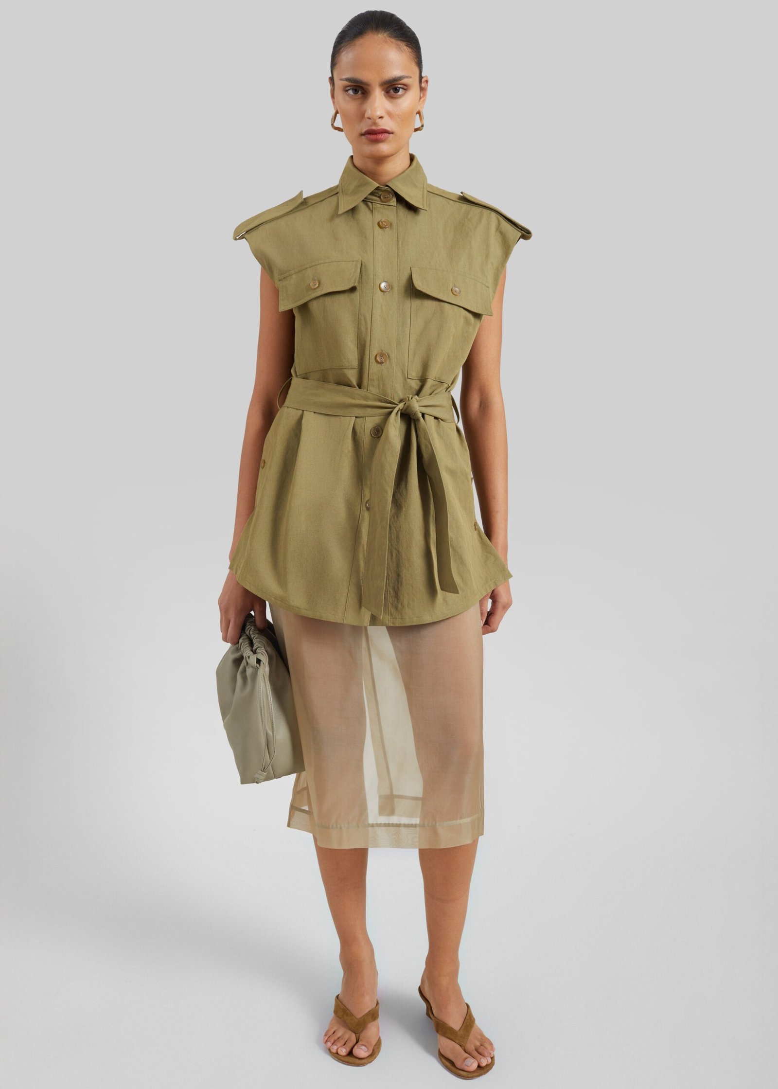 Sarah Sleeveless Cargo Mini Dress - Olive - Image 6