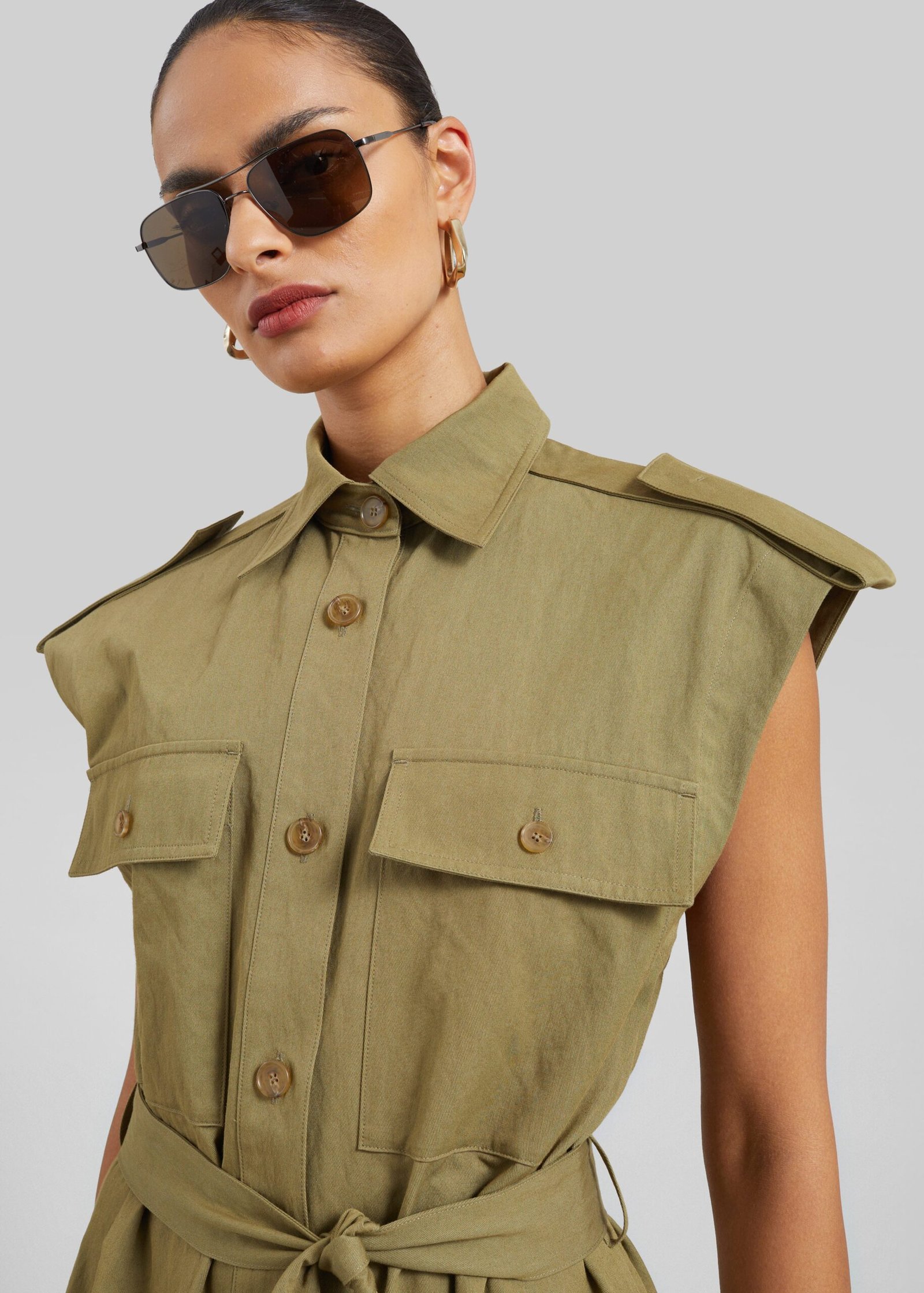 Sarah Sleeveless Cargo Mini Dress - Olive - Image 4