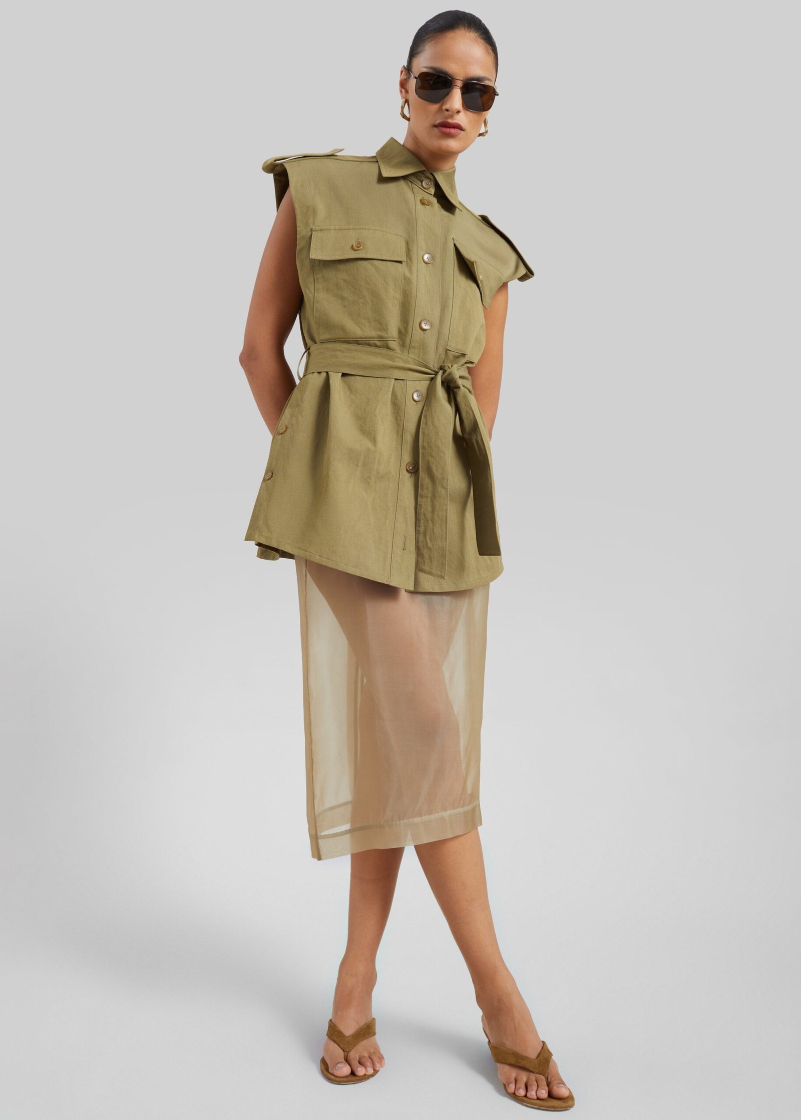 Sarah Sleeveless Cargo Mini Dress - Olive - Image 3