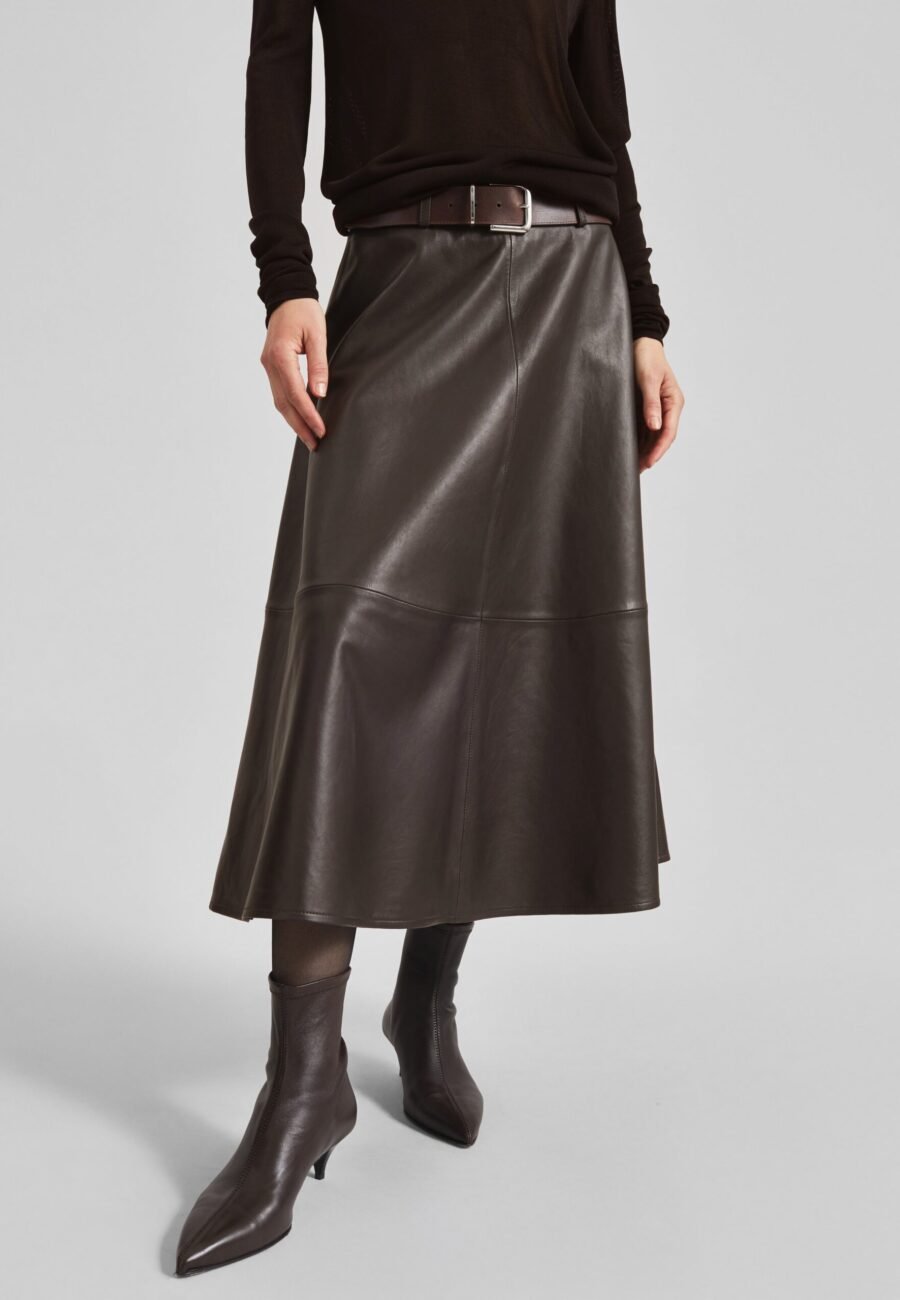 Savil Leather Midi Skirt - Dark Brown