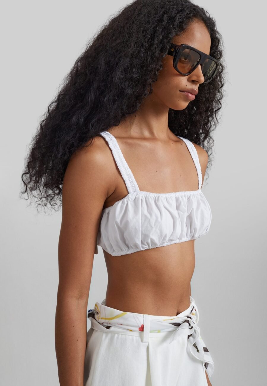 Solea Gathered Poplin Bralette - White