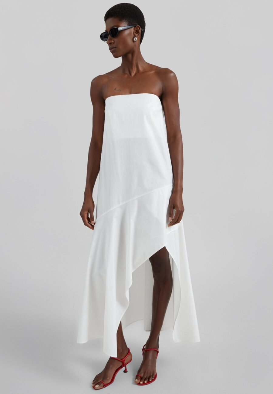 St. Agni Oxford Strapless Asymm Dress - White