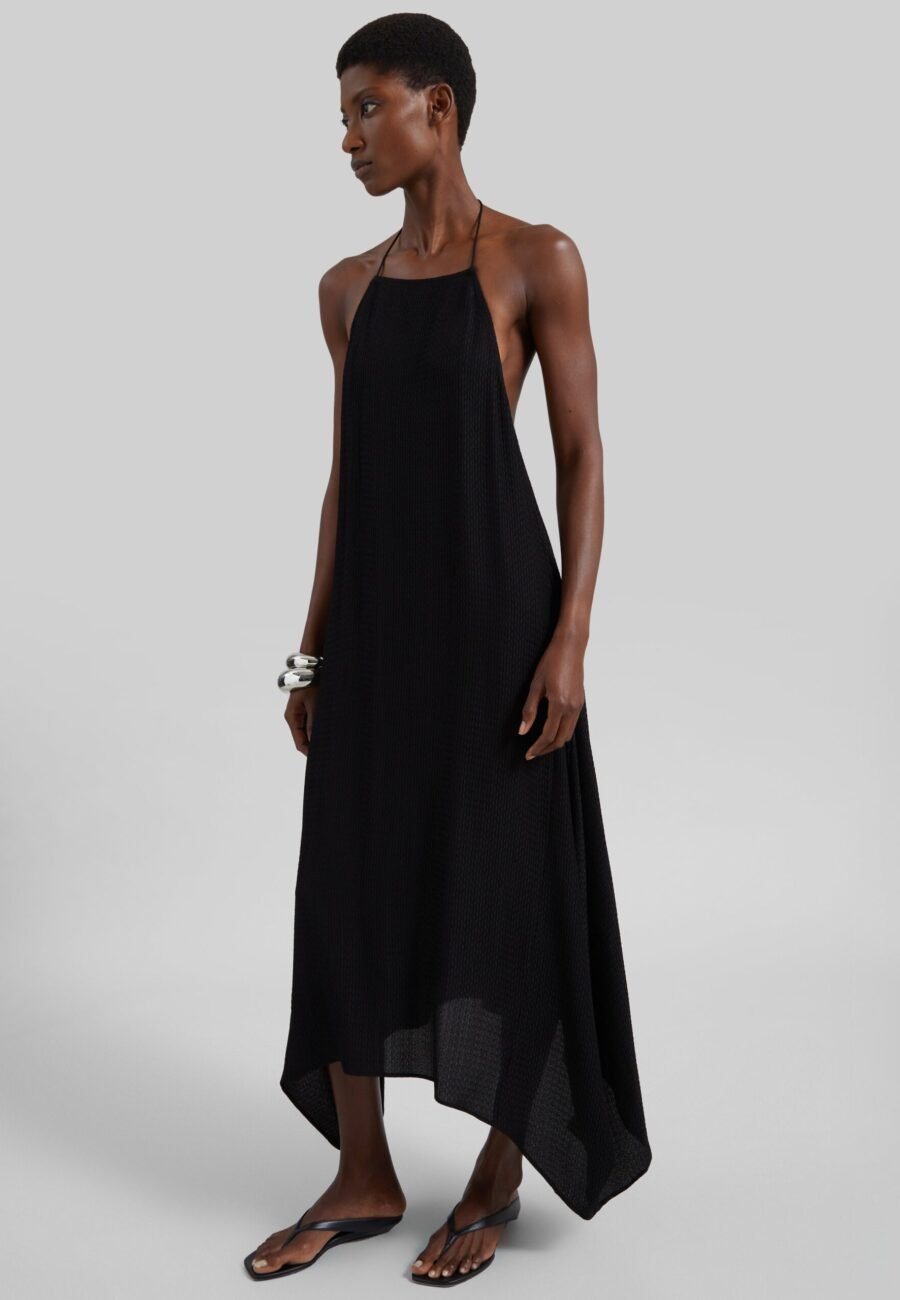 St. Agni Textured Weave Halter Dress - Black